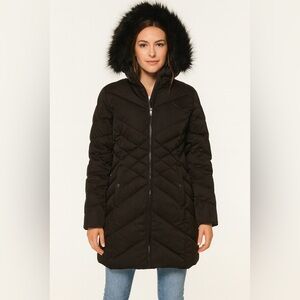 Kenneth Cole Reaction Black Hooded Puffer Jacket Coat
